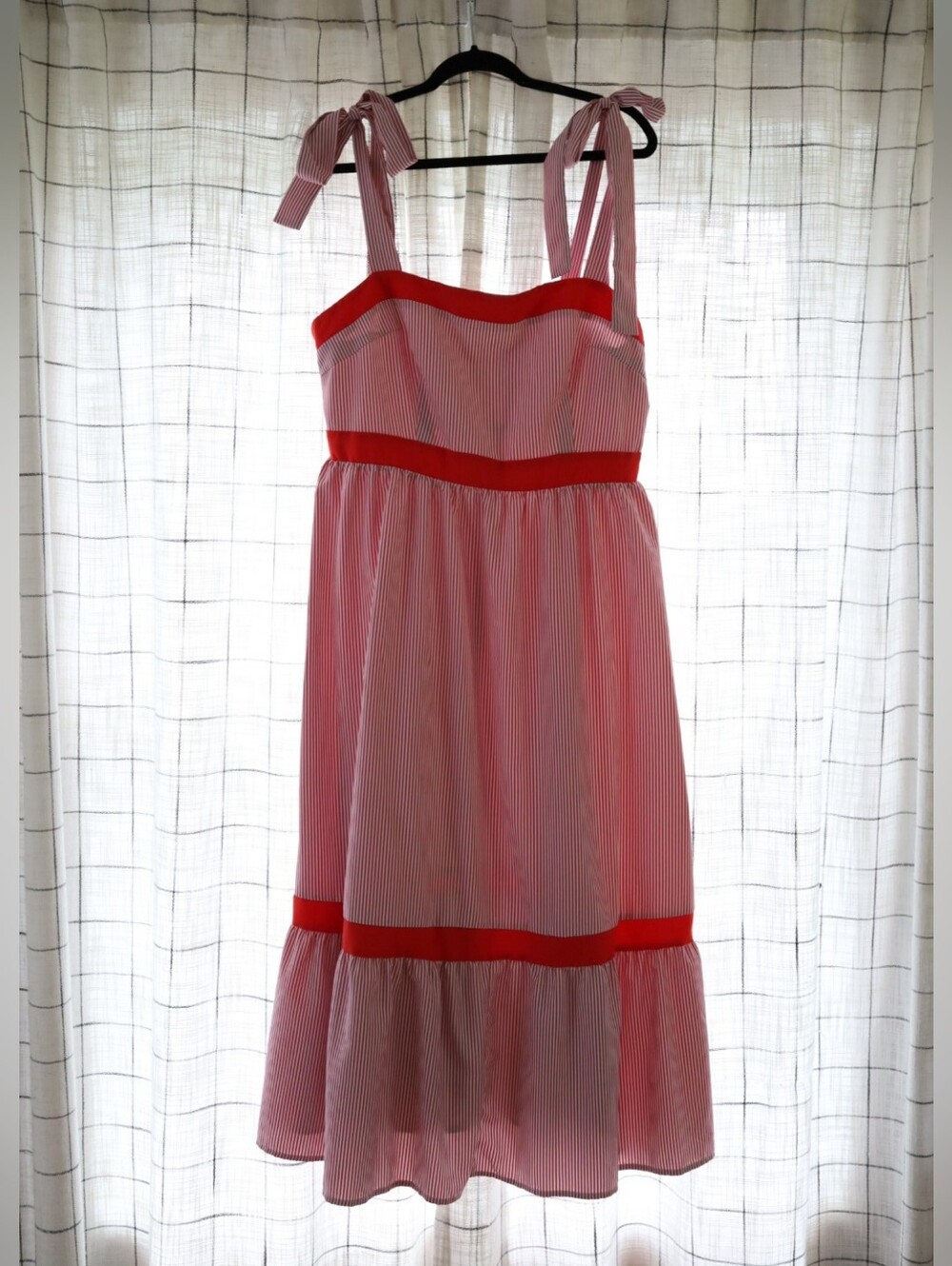 Pink & Red Striped Tie-Shoulder Dress